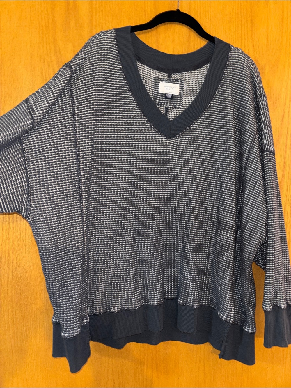 American Eagle Outfitters Blue and White Striped V-Neck Sweater - Picture 7 of 7